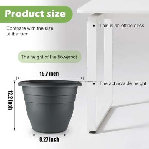 RooTrimmer 3 Pack Large 16 Inch Plastic Plant Pots for Outdoor Plants,Durable & Lightweight Flower Pots with Drainage Holes,Weather-Resistant Large Planters for Patio Garden(Gray) - Image 4