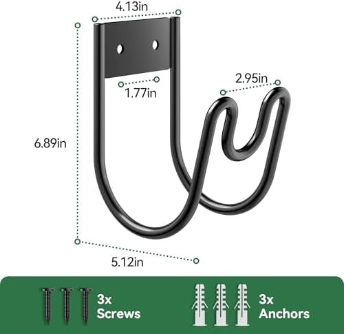 Black Metal Garden Hose Holder - Wall Mounted Water Hose Holder - Hose Hanger Heavy Duty for Water Hose Extension Cords Vacuum Hose (2 Pack) - Image 7
