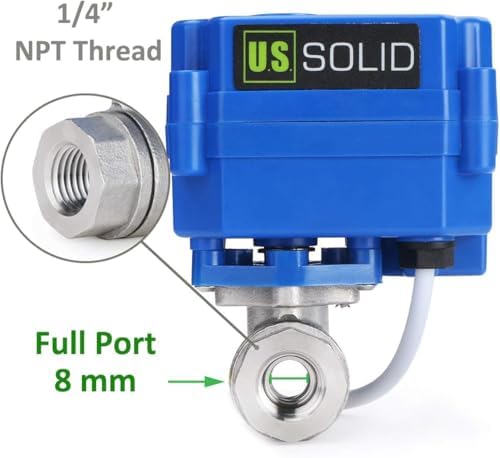 U.S. Solid 1/4 in Motorized Ball Valve, NSF Certified 304 Stainless Steel Electric Valve, Normally Closed, 9-24V DC, 5-Wire Control with Open/Closed Signal Output, Full Port (12-Pack) - Image 4
