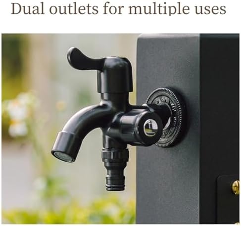 Outdoor Garden Water Column with Dual Outlet Faucet,Vertical Freestanding Aluminum Alloy Hydrant Stand with Integrated Hose Holder Hook,for Courtyards,Pet Bathing(23.6in) - Image 5