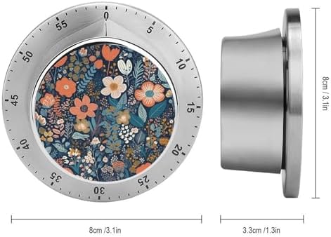 Mechanical Kitchen Timers for Cooking,Small Flower Pattern Printed 60 Minute Magnetic Countdown Timer,Cute Cooking Timers with Alarm,Stainless Steel Time Timer Manual No Batteries Required - Image 2
