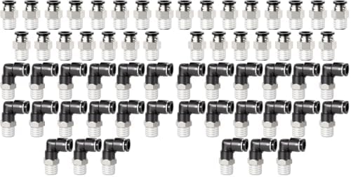 TAILONZ PNEUMATIC Elbow and Straight Combination 1/4 Inch Tube OD x 1/8 Inch NPT Thread Push to Connect Fittings PC-1/4-N1+PL-1/4-N1(Pack of 60) by TAILONZPNEUMATIC
