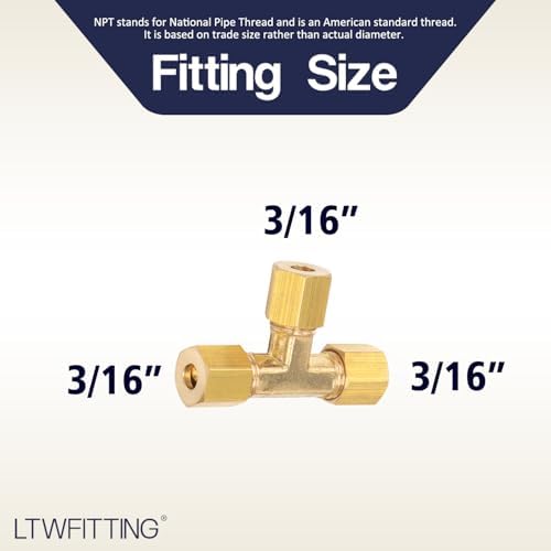 LTWFITTING 3/16-Inch OD Compression Tee,Brass Compression Fitting(Pack of 25) - Image 2