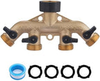 4-Way Hose Splitter Connector with Washers – Available in Standard & Acid-Washed Reddish Finish, Durable Brass & Plastic, Leak-Proof, Multi-Port Adapter (Standard, 2) by GBQA