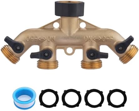 4-Way Hose Splitter Connector with Washers – Available in Standard & Acid-Washed Reddish Finish, Durable Brass & Plastic, Leak-Proof, Multi-Port Adapter (Standard, 2) by GBQA