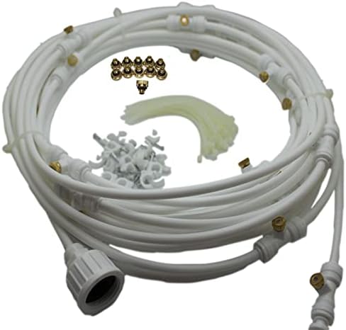 Misting Systems for Outside Patio, Misting Cooling System + Brass Mister System + Adapters(3/4") for Pasture, Garden, Greenhouse, Gazebo(White,15m/50ft) by Unknown