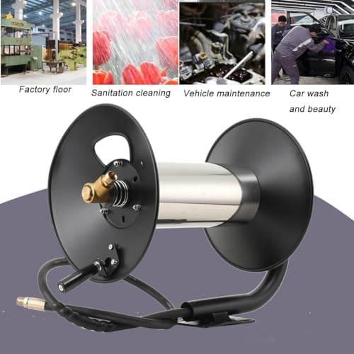 3/8" Heavy Duty Steel Pressure Washer Reel, 100FT High Pressure Hose Reel with Hand Crank, 4000 PSI Power Washer Hose Reel Swivel Arm for Liquid/Air/Water Use - Image 4