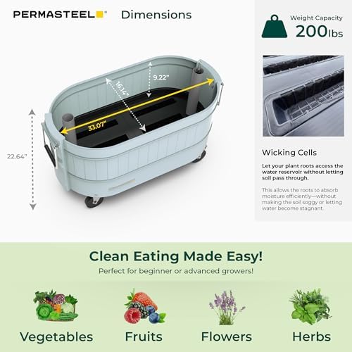 Permasteel Self-Watering Garden Bed, Rolling Planter for Vegetables, Flowers, Herbs, and Fruit, Outdoor Indoor, Caster Wheels, Blue - Image 6