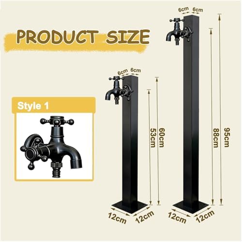 Freestanding Hose Stand Vertical Garden Water Tap, Outdoor Stainless Steel Water Column with Faucet, Freeze Proof Yard Hydrant Spigot for Patio Backyard(Square B,Height: 80cm/31.5in) - Image 2