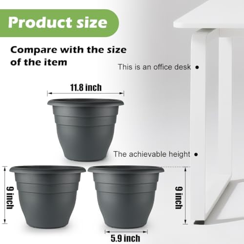 RooTrimmer 12 Inch Plant Pots, Large Planters for Outdoor Plants, Plastic Flower Pots - Durable and Lightweight with Drainage Holes (3 Packs, Gray) - Image 3