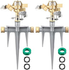 Blushtier 2 Pack Brass Impact Sprinklers for Yard Adjustable Lawn Sprinkler with Heavy Duty Brass Head and Aluminum Spike Base Tape Lawn Equipment for Large Area Yard Patio Garden Irrigation by Blushtier