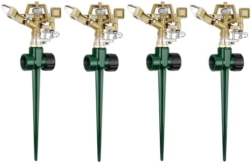 4 Pack Impact Lawn Sprinkler, Heavy Duty Zinc Alloy Lawn Sprinkler Head with Zinc Alloy Spike Base, 360° Adjustable Pulsating Water Sprinkler for Large Area Yard Lawn Patio Garden Irrigation by ACDRIME
