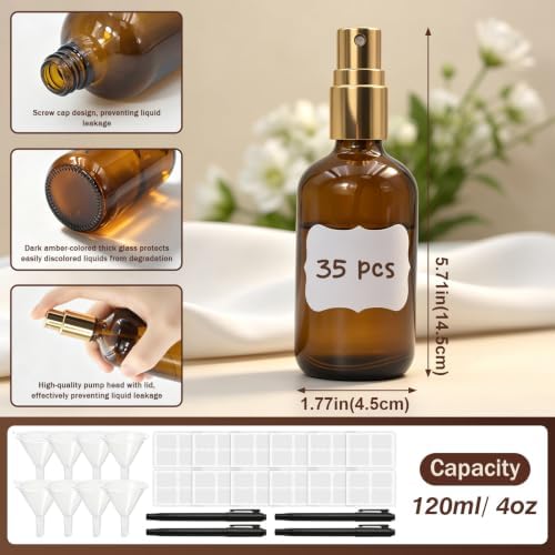 Cocurb 35Pcs 4 oz Amber Glass Spray Bottles with Luxury Gold Sprayers&Caps - Image 2