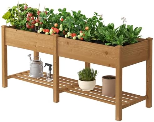 Raised Garden Bed Elevated Wood Planter Box with Shelf Garden Planter by PULIJIAJU