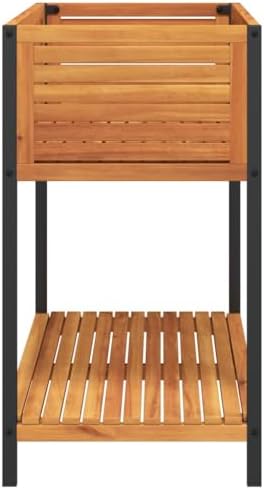 Raised Garden Bed with Shelf, 43.3-Inch Outdoor Wooden Planter Box, Elevated Rectangular Flower Herb Vegetable Container for Patio Balcony - Image 5