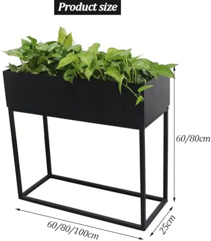 Elevated Planter Box, Raised Garen Bed, Narrow Plant Stand with Drainage Holes, Galvanized Iron, Rectangle Planter for Patio Garden Balcony (Black)(60 * 25 * 80cm) - Image 6