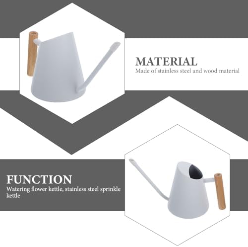 White Stainless Steel Watering Can 900ml with Wooden Handle - Image 7
