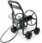VINGLI 300FT 5/8in Garden Hose Reel Cart, 4-Wheel Portable Residential Hose Reel Cart, Hose Guide System with Storage Basket, Rust Resistant, for Family Yard, Garden and Farm (Black) by VINGLI