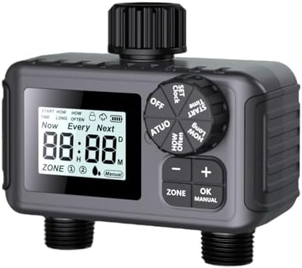 Sprinkler Timer, 2 Zone Smart Sprinkler Timer with Auto/Manual/Rain Delay Modes, Programmable Garden Hose Timers, Water-Saving Irrigation Controller for Lawn Yard Drip Systems (Black) by Unknown