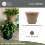 The HC Companies Classic Round Plastic Plant Pot w/Rolled Rim - Lightweight & UV Resistant Flower Pot for Herbs & More - Outdoor & Indoor Plant Pots w/Drainage (15.5 inch Sandstone, Pack of 1) - Image 2