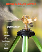 VEVOR Impact Sprinkler on Tripod Base, Heavy Duty Tripod Sprinklers with Brass Head & 3/4" Connector, 360 Degree Large Area Coverage Irrigation Sprinkler, Adjustable Heights for Yard Green - Image 7