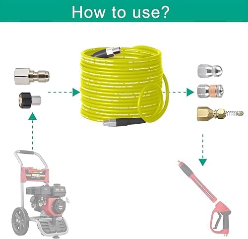 Selkie Pressure Washer Sewer Jetter Kit - 100Ft X1/4" Hydro Drain Jetter Cleaner Hose, Corner, Rotating and Button Nose Sewer Jetting Nozzle Waterproof Tape,Orifice 4.0 4.5,1/4 Inch NPT,5800 PSI - Image 5