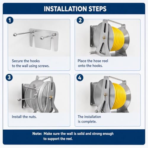 Stainless Steel Hose Reel – Wall/Floor Mounted Garden Hose Reel with with Crank, Stainless Water Hose Reel Retractable for Outdoor Watering, Car Washing & Lawn Care, 164.04ft of 1/2" Hose Capacity - Image 4