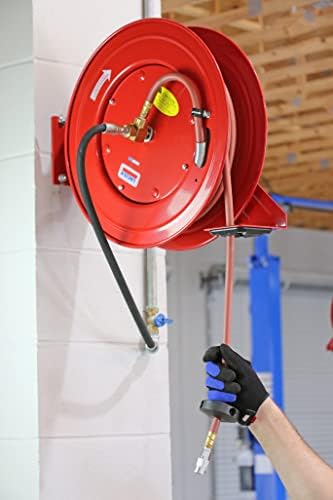 Lincoln 83753 Value Series Air/Water Retractable Hose Reel with 50' x 3/8" Rubber Air Hose, 1/4" NPT, 300 PSI, Slotted Mounting Base, 5-Position Adjustable Outlet Arm, All-steel Construction, Red - Image 6