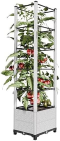 Raised Garden Bed Outdoor, with Trellis, Planter Boxes for Planting Vegetables, Flowers, Herbs, Tomato - Rust-Resistant Elevated Garden Beds Kit(White,50x40x177cm) by Unknown