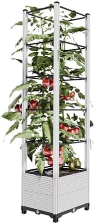 Raised Garden Bed Outdoor, with Trellis, Planter Boxes for Planting Vegetables, Flowers, Herbs, Tomato - Rust-Resistant Elevated Garden Beds Kit(White,50x40x177cm) by Unknown