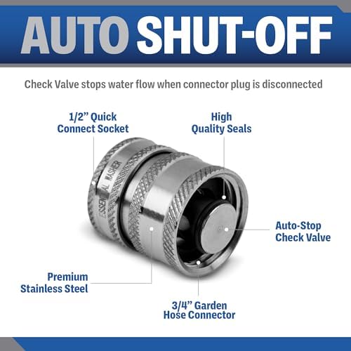 ESSENTIAL WASHER 3/4 Stainless Steel Garden Hose Check Valve Quick Connect Fitting | 3 Pack - Image 2