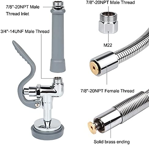 COOLWEST Pre-Rinse Spray Valve with Hose 44 Inch Stainless Commercial Hose with Sprayer Nozzle Head Replacement Kit for Commercial Kitchen Sink Faucet - Image 3