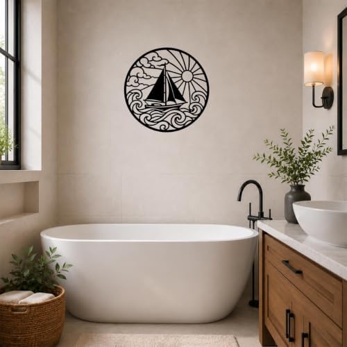 Sailboat with Sun Waves Metal Wall Art for Dining Room Decor with Detail - Image 6