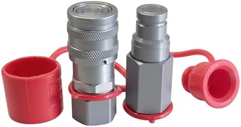 3/8" Flat Face Hydraulic Quick Connect Coupler Set,1/2" NPT Thread, 5076 PSI, ISO 16028 with Dust Caps by LOSTAR
