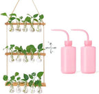 XXXFLOWER Wall Hanging Propagation Station with Wooden Stand 5 Bulb Vase 3 Tiers Planters+ 2Pcs Watering Can,Small Squeeze Bottles for Liquids,Succulent Watering Bottle with Bend Mouth,250 ML by XXXFLOWER