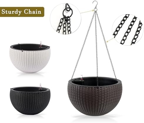 13.4 inch Self-Watering Hanging Planters, 13.4 Inch, Brown, 2 - Image 4