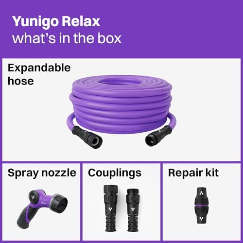 RELAX 100ft Expandable Purple Garden Hose – Lightweight No-Kink Design with Durable Aluminum Couplings, Spray Nozzle & Hose Mender for Home & Garden Watering - Image 3
