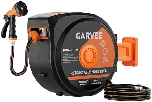 Retractable Garden Hose Reel, 1/2 Inch x 50 ft Wall Mounted Hose Reel with 10 Patterns Nozzle, Heavy Duty Garden Water Hose Reel with Upgraded Slow Return System, Any Length Lock and 180°Swivel Bracke by Towallmark