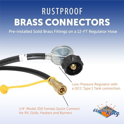 Flame King 90 Degree Low-Pressure Propane Gas Regulator Hose with Quick Connect for RVs, Grills, Heaters, Burners, 12 Feet - LPRH12 - Image 3