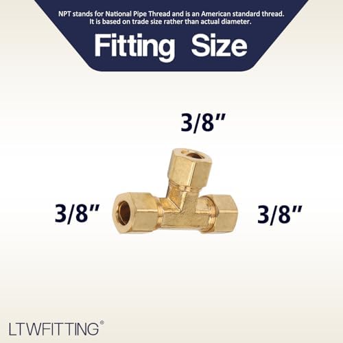 3/8-Inch OD Compression Tee,Brass Compression Fitting(100pcs) - Image 2
