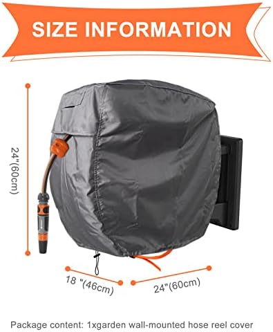 Garden Wall Mounted Retractable Hose Reel Cover, 450D Oxford Polyester Coated Tarp, 100% Waterproof Sunscreen Hose Reel Cover, for:Giraffe tools,Ayleid,Gardena and More.grey,24"L x18"Wx24H" - Image 3