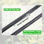 500ft 5/8 Inch Drip Tape 6" Spacing Roll 16 Mil Irrigation Hose Garden Watering Tube Line Automatic Equipment for Garden Irrigation System Flower Patio Lawn Hose - Image 3
