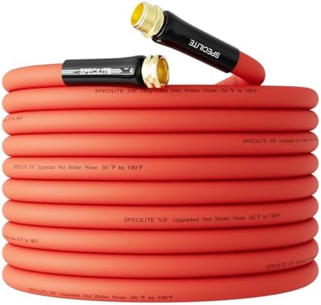 SPECILITE 5/8" x 75FT Hot/Cold Rubber Garden Water Hose, -50℉-190℉, Red by SPECILITE