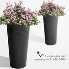 KOL 22''H 2-Pack Planter with Water Level Indicator - Galvanized Steel Pot - Self Watering Planters Flower Pot for Plant - Inner Pot Design - Round Metal Planter Box - Indoor Outdoor Planting - Black - Image 3