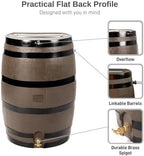 RTS Home Accents 50-Gallon Rain Barrel, Flat Back Rain Water Collection Barrel, Stand and Link Kit Included, Woodgrain with Black Stripes (2 Pack) - Image 4