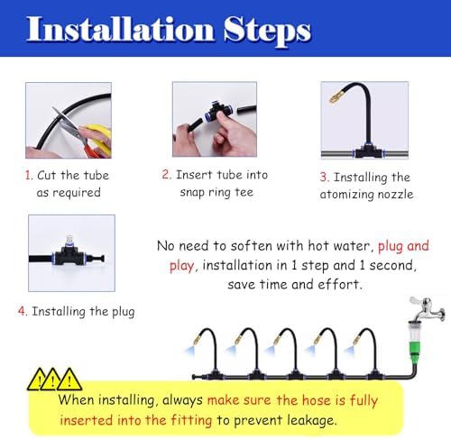 Outdoor Cooling Mist Kit for Patio Backyard Heat Relief, with Brass Nozzles/High Pressure Hose, 360° Adjustable Water Flow Bendable(120m/4724in) - Image 5
