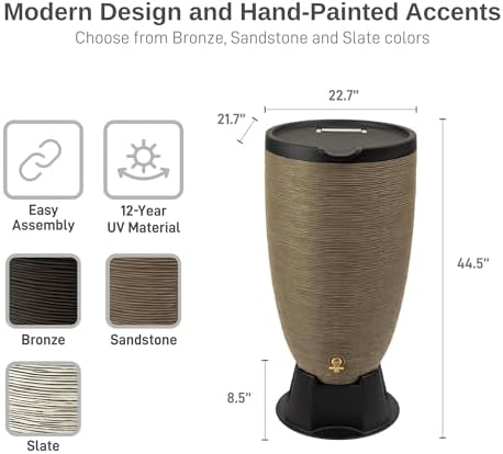RTS Home Accents 50-Gallon Newport Rain Barrel with Stand and Removable Lid, Sandstone Color - Image 3