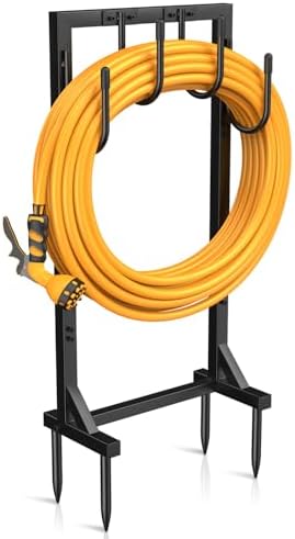 Garden Hose Holder Reel, Upgraded Metal Hose Reels Holds 150ft Hose with 4 Large hooks, Heavy Duty Freestanding Water Hose Holders, Detachable Hose Storage Hanger for Outside by Yumatum