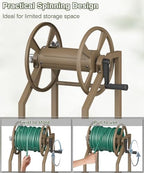 4-Spike Garden Hose Reel with 3.9ft Leader Hose & Stainless Fitting, Outdoor Hose Holder holds 125ft Hose of 5/8", Freestanding Metal Hose Stand for Outside Yard Lawn, Brown - Image 6