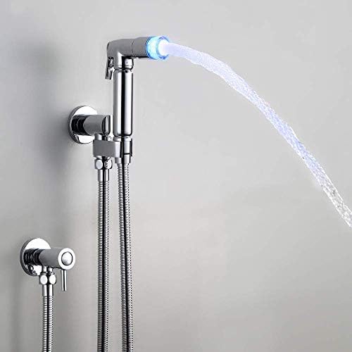 Full Brass Bidet Toilet Angle Valve Airbrush Set LED Light Shower Bidet Nozzle Faucet Spray Gun Bubble Discharge by Unknown